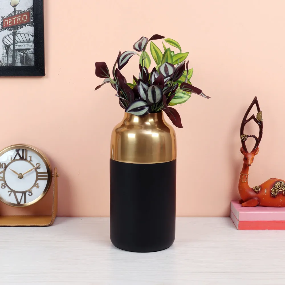 Cylindrical Deidra wood Golden & Black Vase - Small