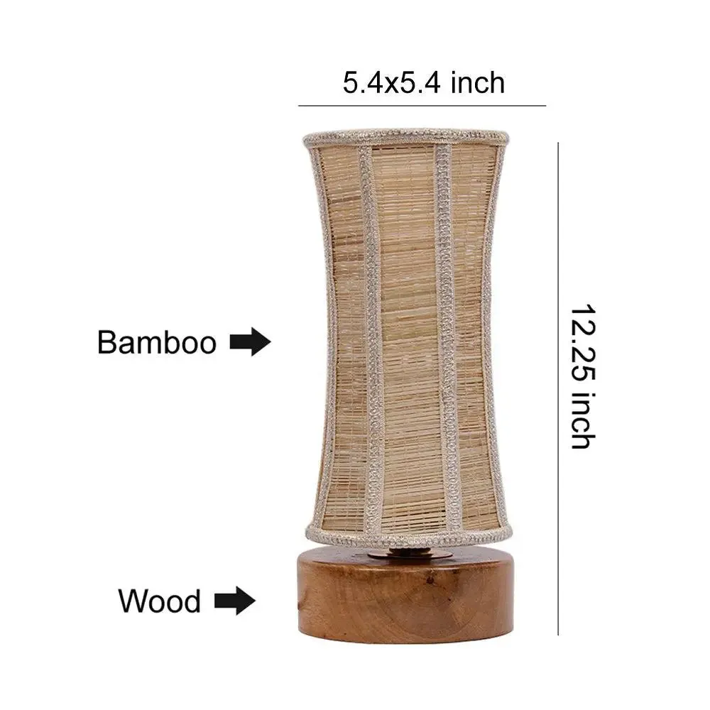 Damru Bamboo Shade with Round Wood Base Table Lamp