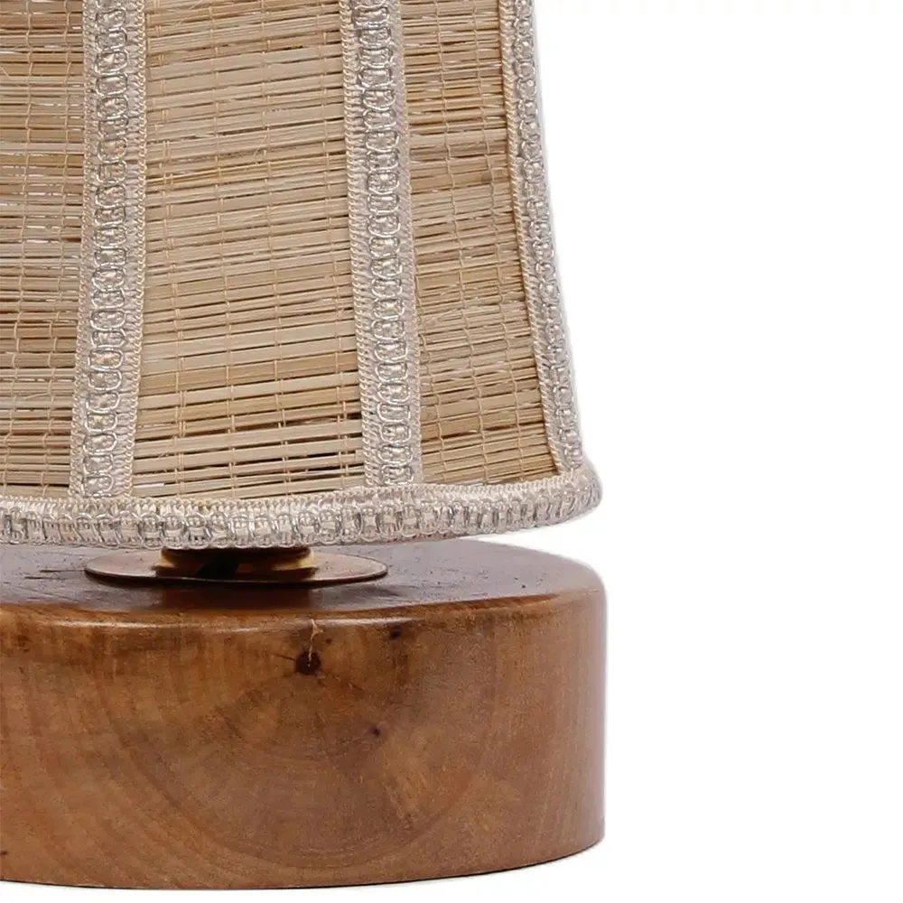 Damru Bamboo Shade with Round Wood Base Table Lamp