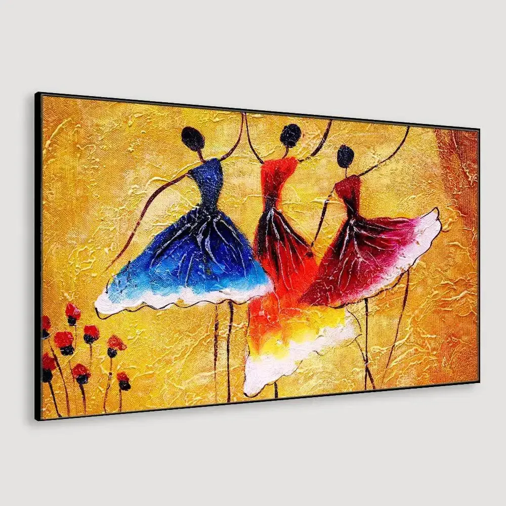 Dancing Ballerinas Canvas Painting With Frame