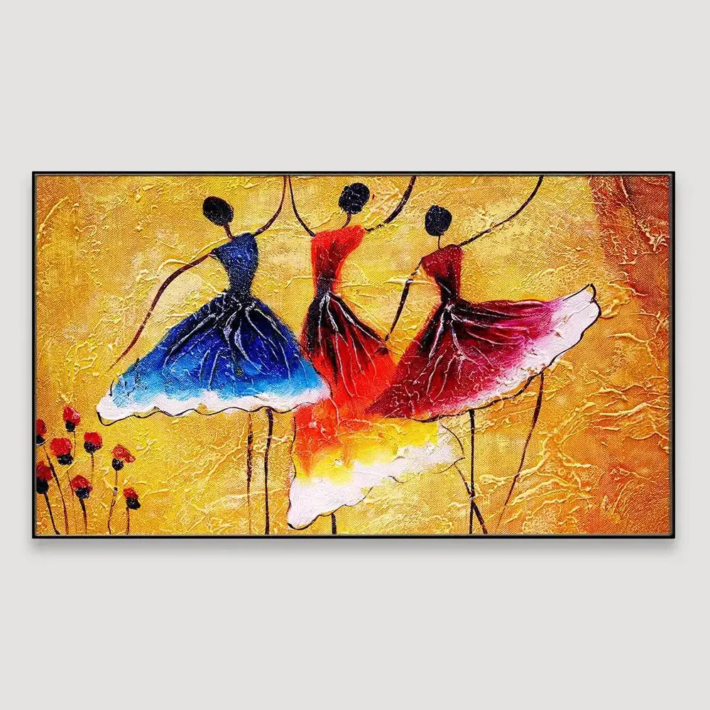 Dancing Ballerinas Canvas Painting With Frame