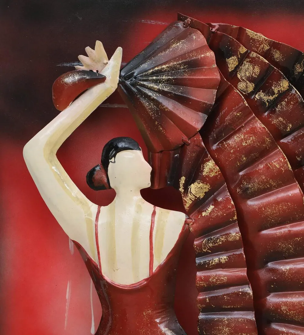 Dancing Lady In Alluring Maroon Dress Metal Wall Decor