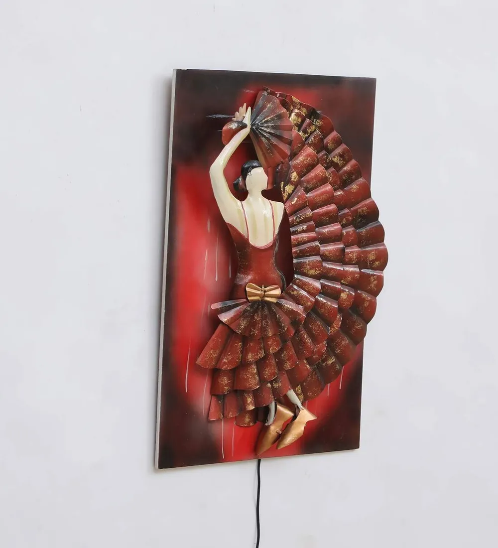Dancing Lady In Alluring Maroon Dress Metal Wall Decor