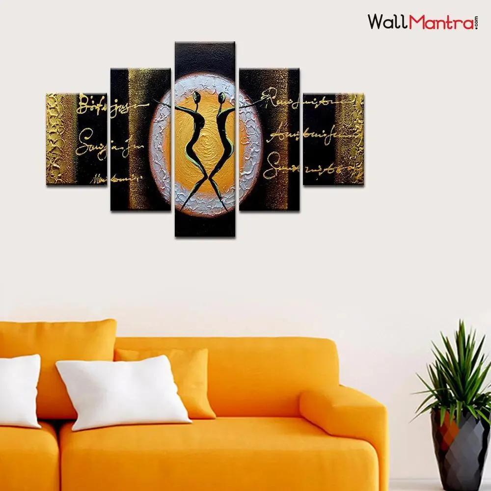 Dancing Love Couple 5 Pieces Canvas Print Wall Painting
