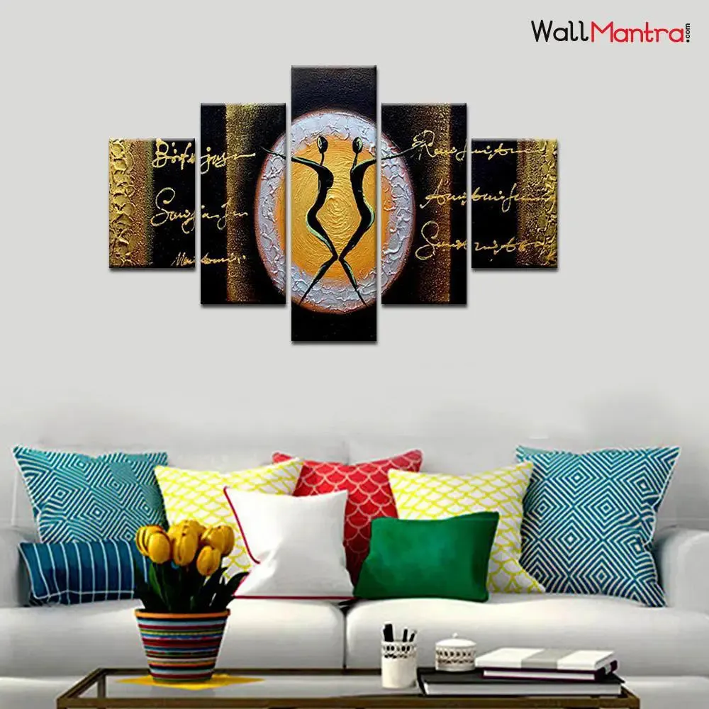 Dancing Love Couple 5 Pieces Canvas Print Wall Painting