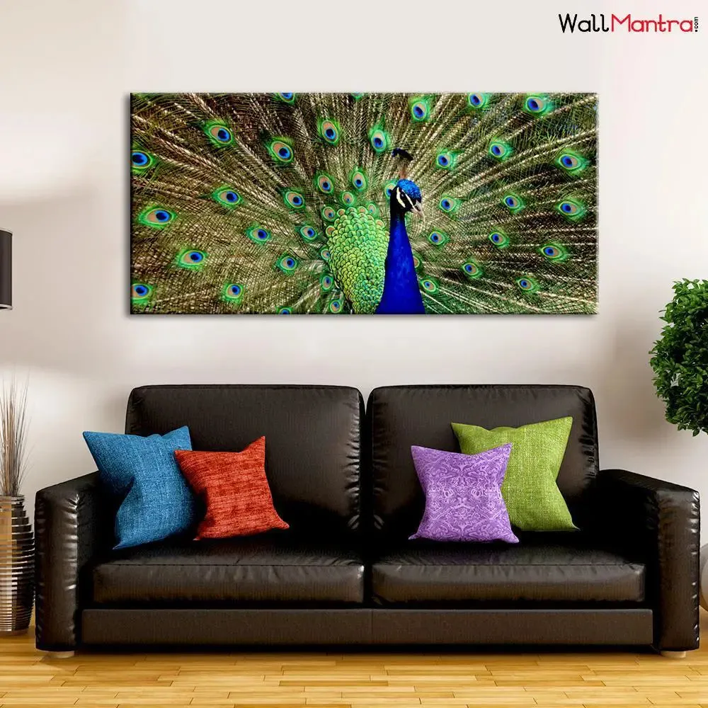 Dancing Peacock Cheerful Canvas  Wall Painting With Frame