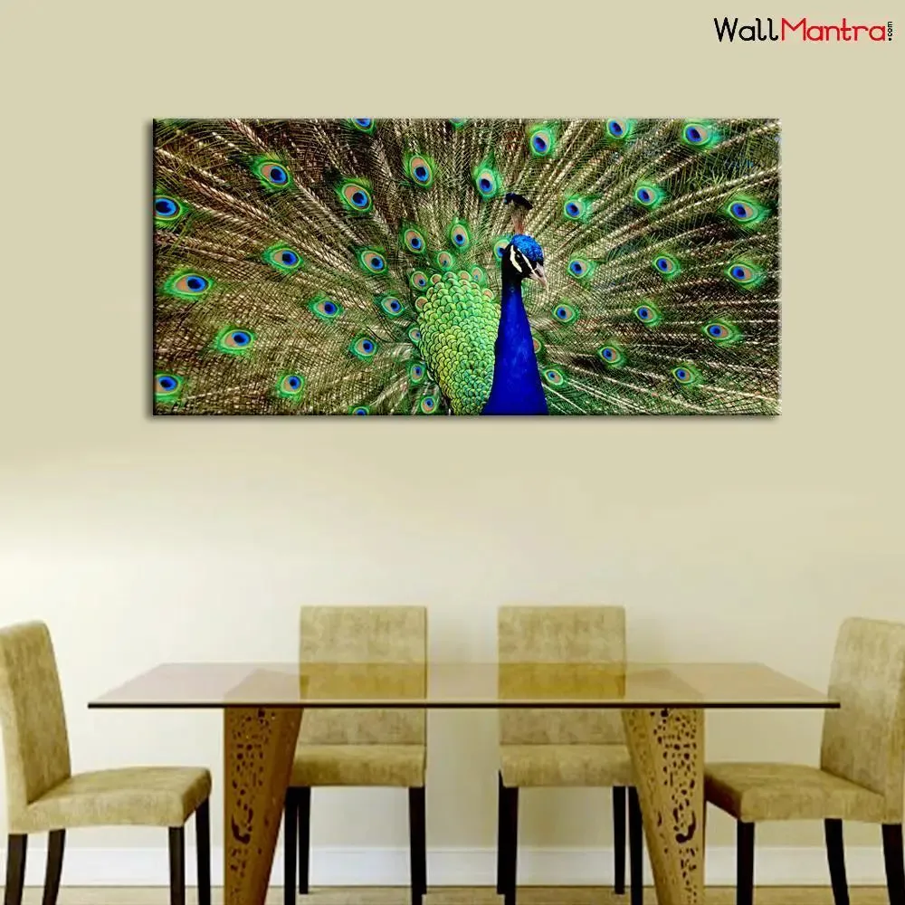 Dancing Peacock Cheerful Canvas  Wall Painting With Frame