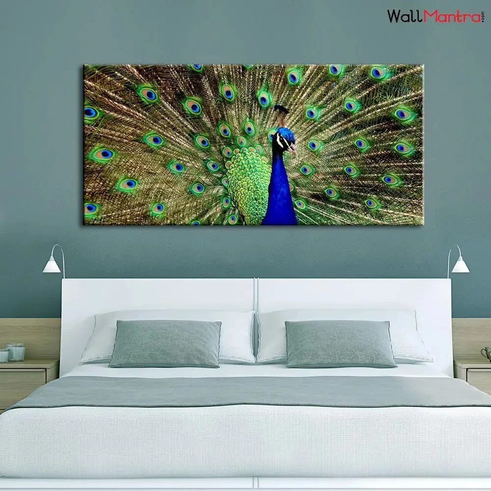 Dancing Peacock Cheerful Canvas  Wall Painting With Frame
