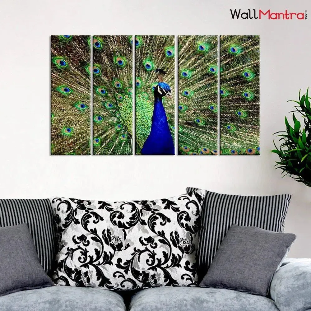 Dancing Peacock Wall Hanging - Premium Quality Canvas Painting Framed on Wood