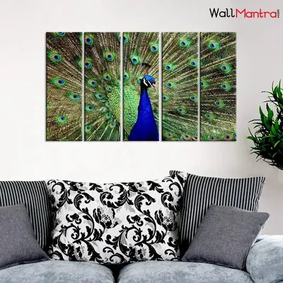 Dancing Peacock Wall Hanging - Premium Quality Canvas Painting Framed on Wood