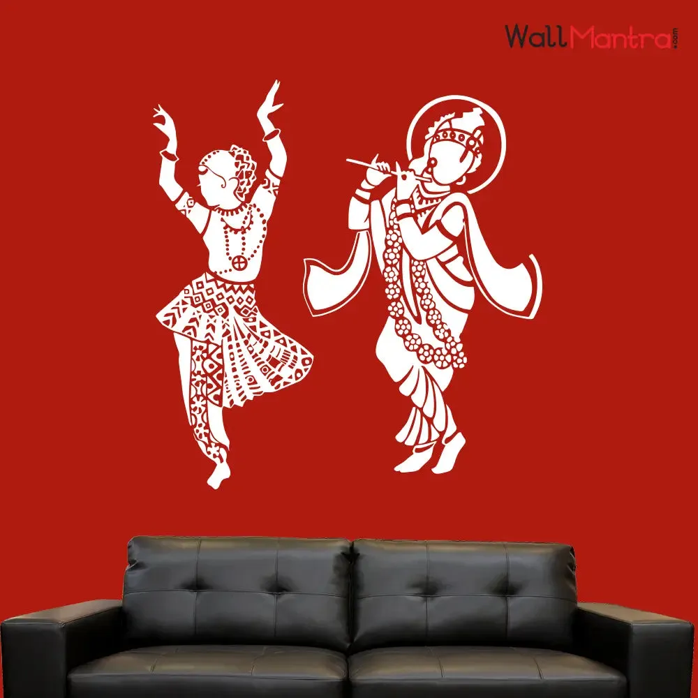 Dancing Radha Krishna Wall Sticker In White Color