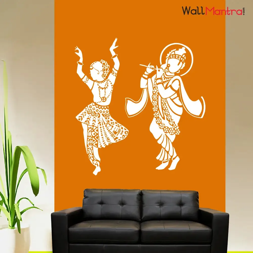 Dancing Radha Krishna Wall Sticker In White Color