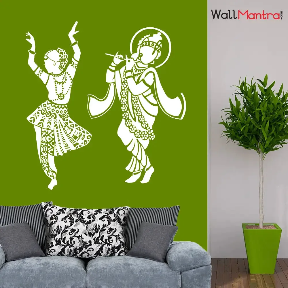 Dancing Radha Krishna Wall Sticker In White Color