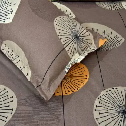 Dandelion Print Double Bedsheet With 2 Pillow Covers (Grey)
