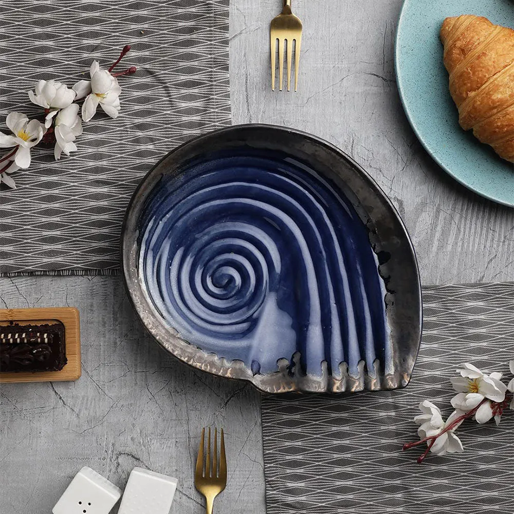 Dark Blue Shell Patterned Snacks Platter