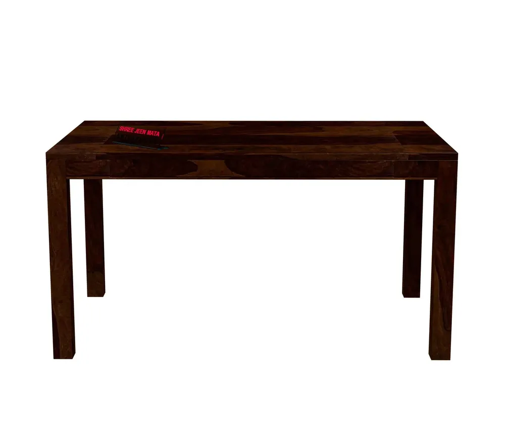 Dark Brown Contemporary Style Sheesham Wood Dining Table 6 Seater With Floral Printed Padded Chairs