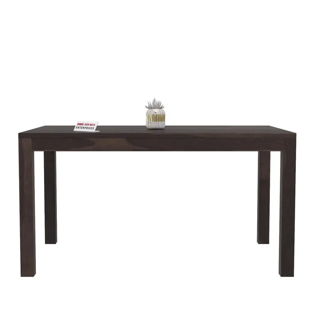 Dark Brown Contemporary Style Sheesham Wood Dining Table 6 Seater With Floral Printed Padded Chairs