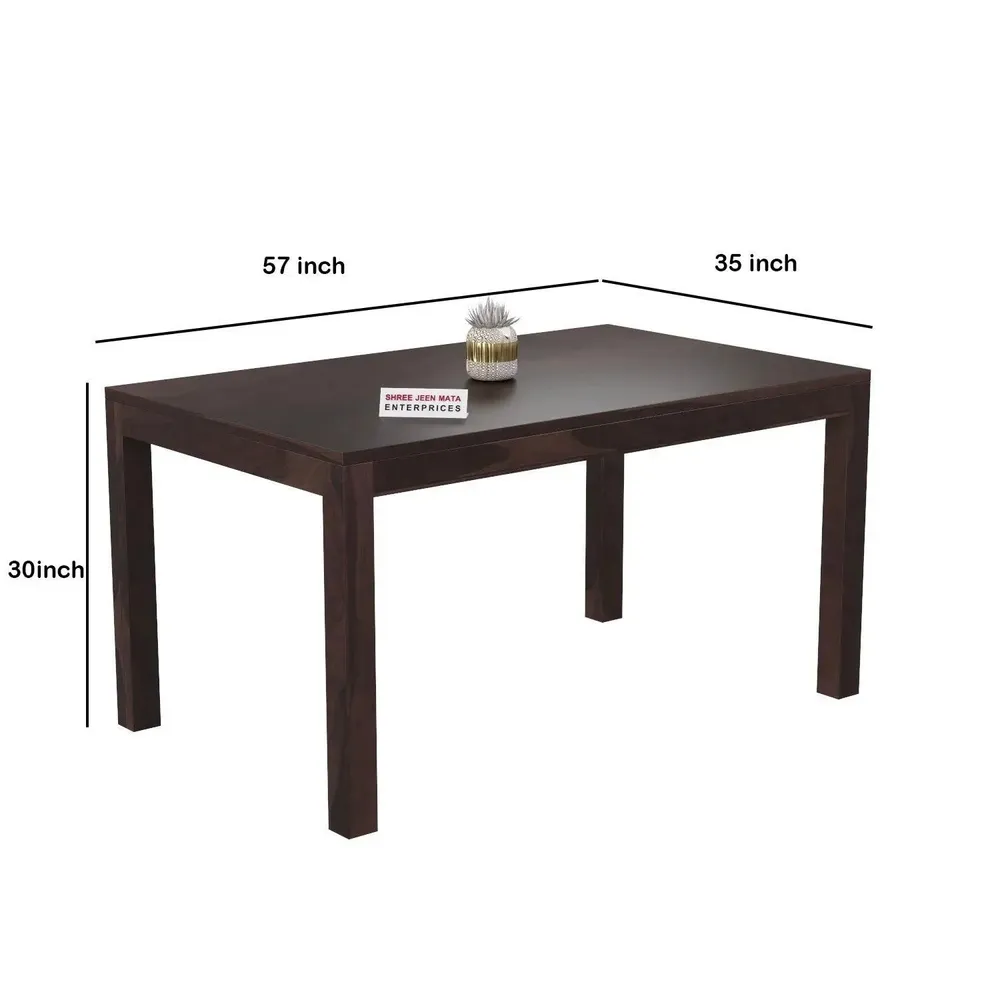 Dark Brown Contemporary Style Sheesham Wood Dining Table 6 Seater With Floral Printed Padded Chairs