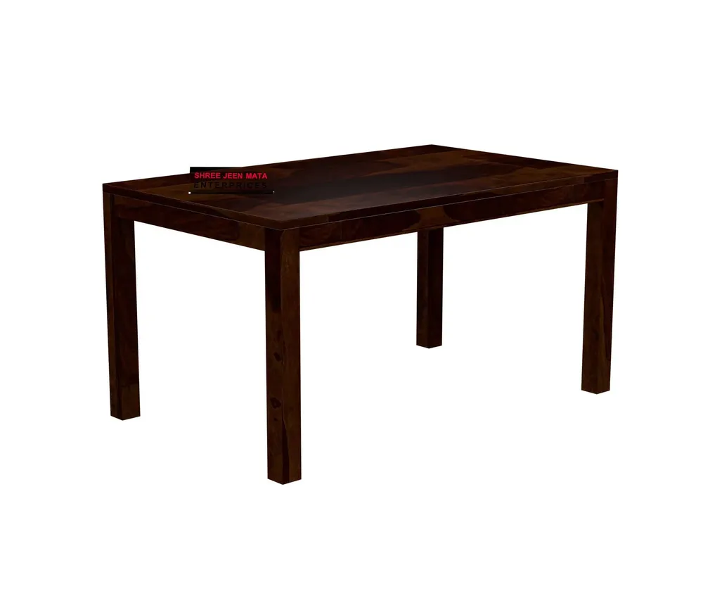 Dark Brown Contemporary Style Sheesham Wood Dining Table 6 Seater With Floral Printed Padded Chairs