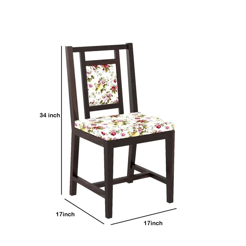 Dark Brown Contemporary Style Sheesham Wood Dining Table 6 Seater With Floral Printed Padded Chairs