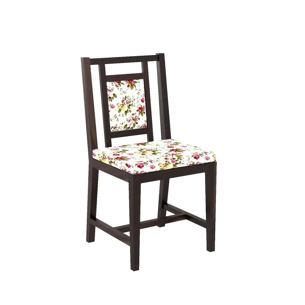 Dark Brown Contemporary Style Sheesham Wood Dining Table 6 Seater With Floral Printed Padded Chairs