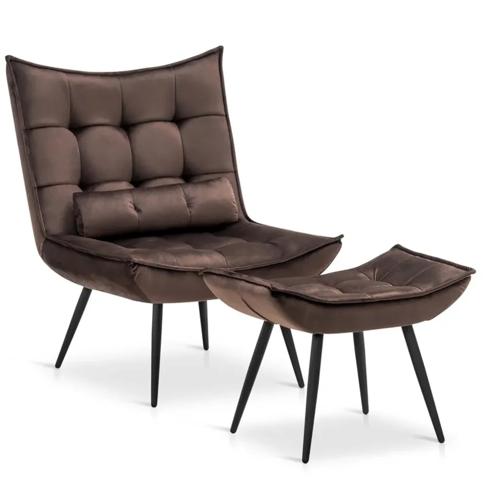 Dark Chocolate Leatherette Armchair With Footrest & Cushion Single Piece