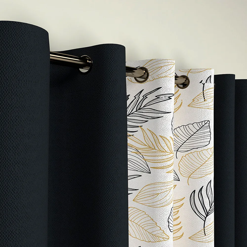 Dark Grey Floral Designer Layered Window Curtain