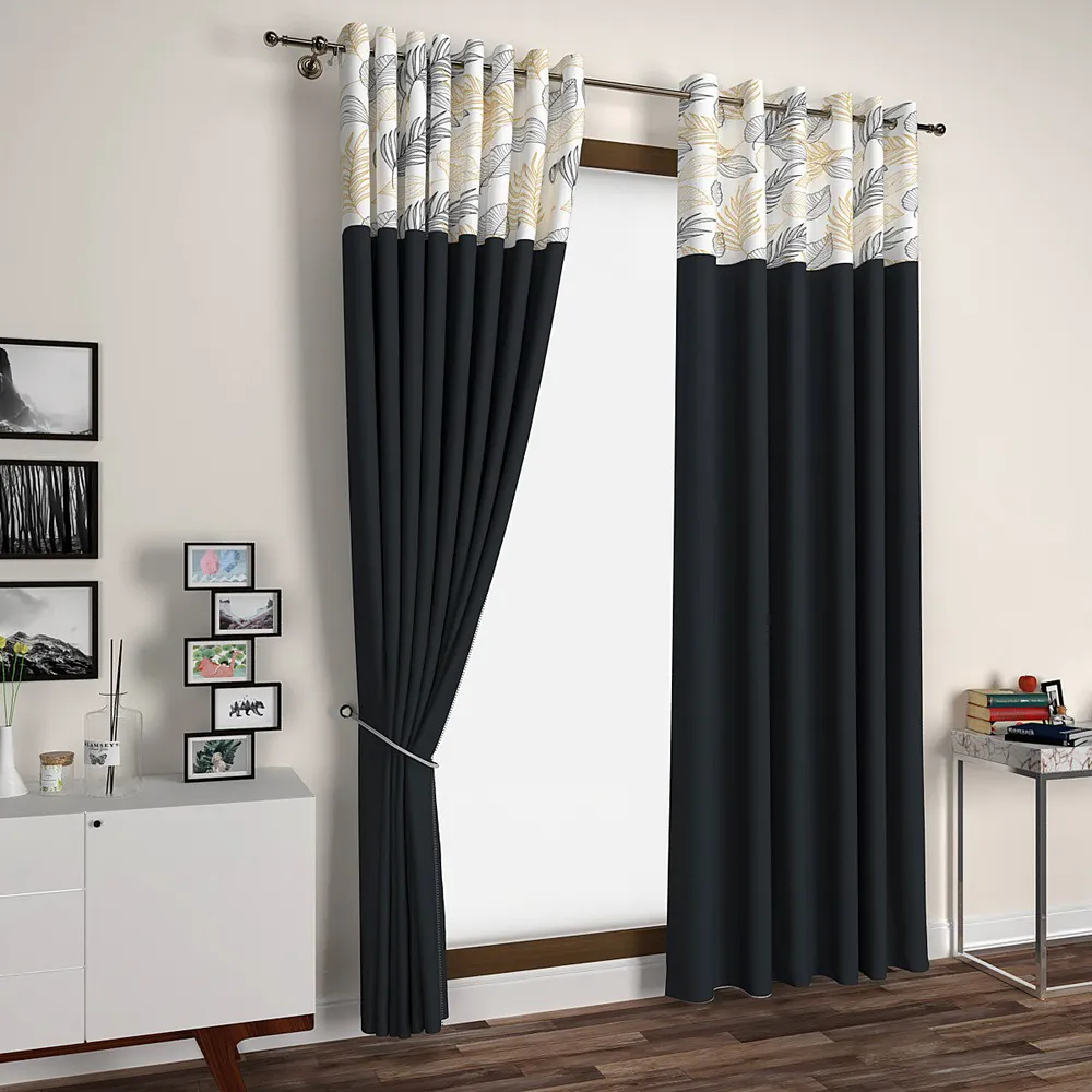 Dark Grey Floral Semi Designer Window Curtain