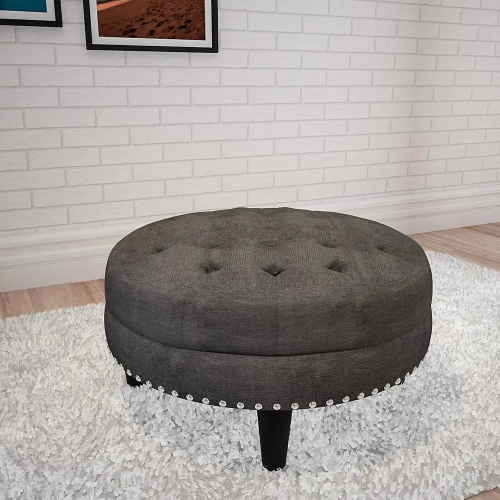 Dark Grey Round-Shaped Premium Quality Pouffe Stool