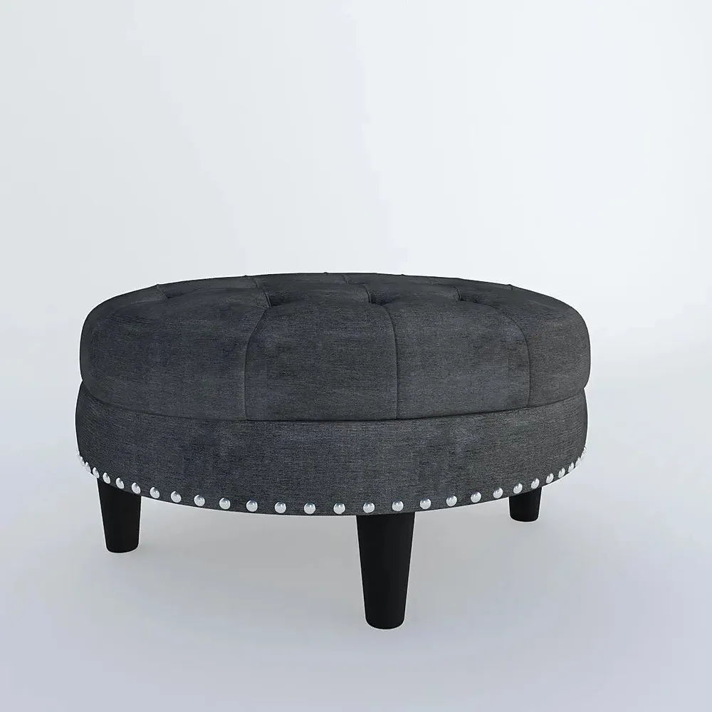 Dark Grey Round-Shaped Premium Quality Pouffe Stool