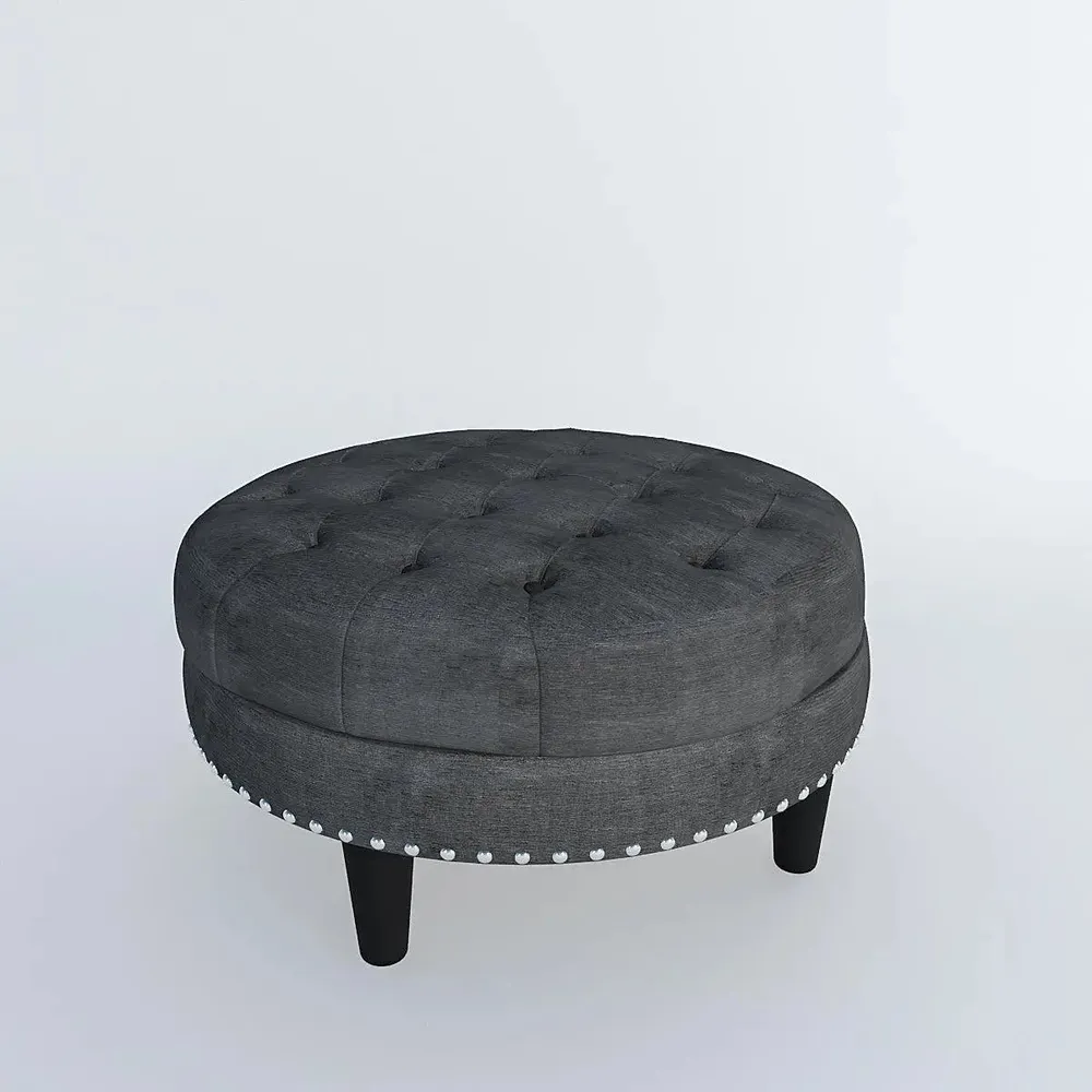 Dark Grey Round-Shaped Premium Quality Pouffe Stool