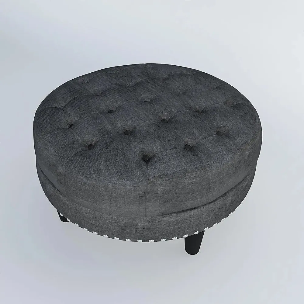 Dark Grey Round-Shaped Premium Quality Pouffe Stool