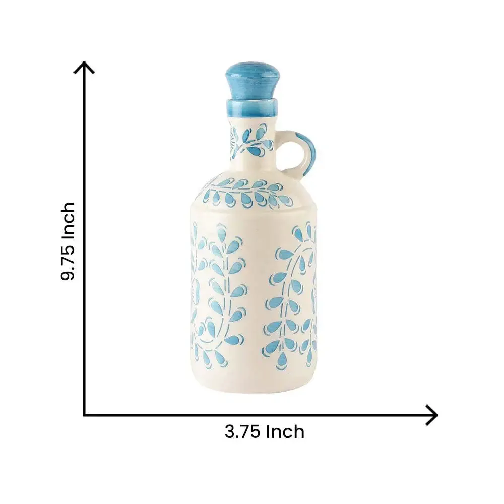 Dark & Light Blue Floral Handpainted Ceramic Oil Dispenser Set Of 2