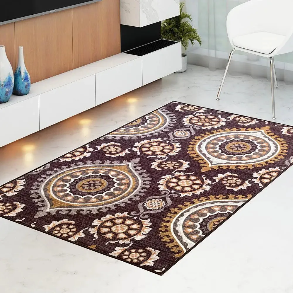 Dark Maroon Ethnic Printed Premium Area Carpet ( 3 ft x5 ft & 4 ft x 6 ft ) 3X5 ft