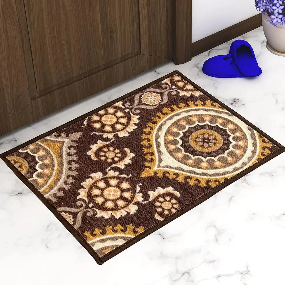 Dark Maroon Ethnic Printed Premium Doormat (14 X 22 )Inches