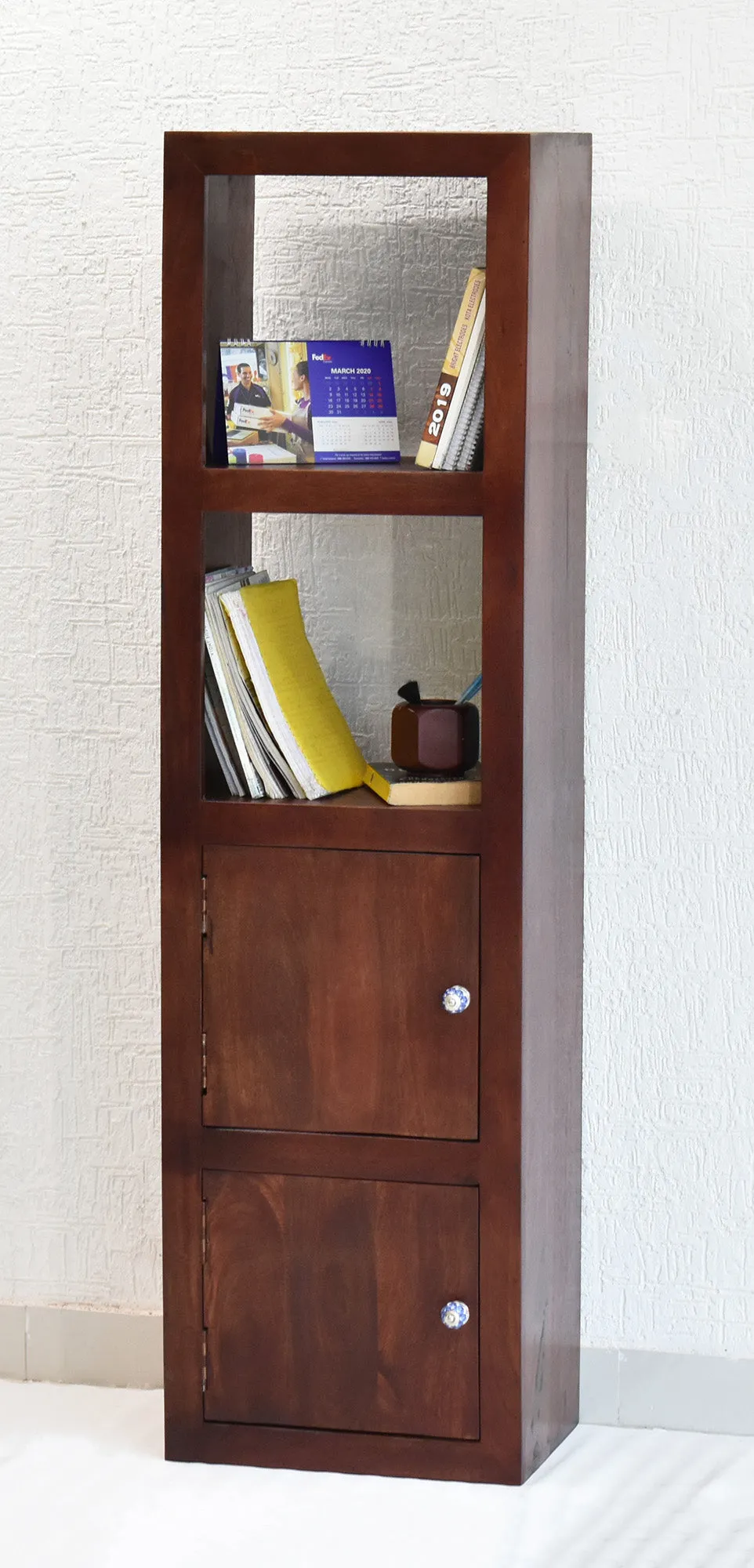 Dark Red Mahagony Wood Multipurpose Floor Bookshelf