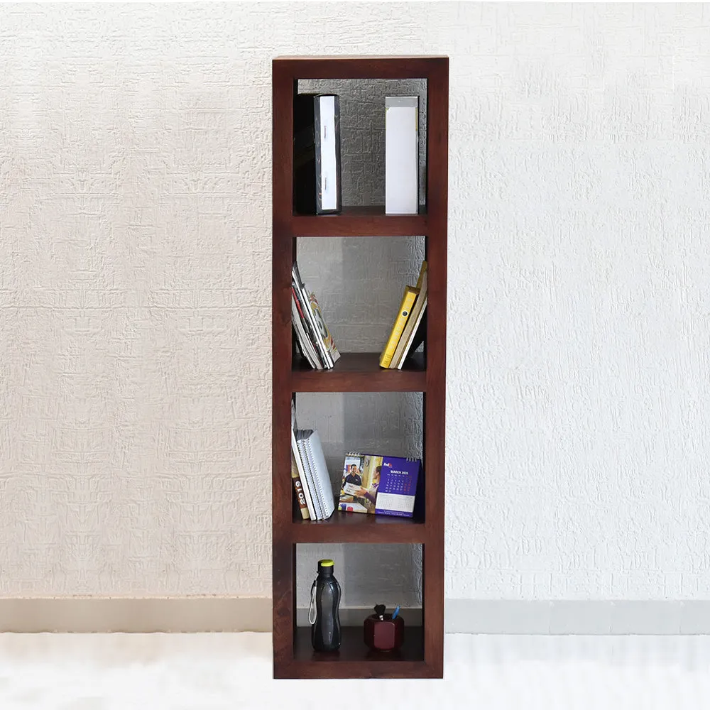 Dark Red Mahagony Wood Multipurpose Four Compartment Floor Bookshelf