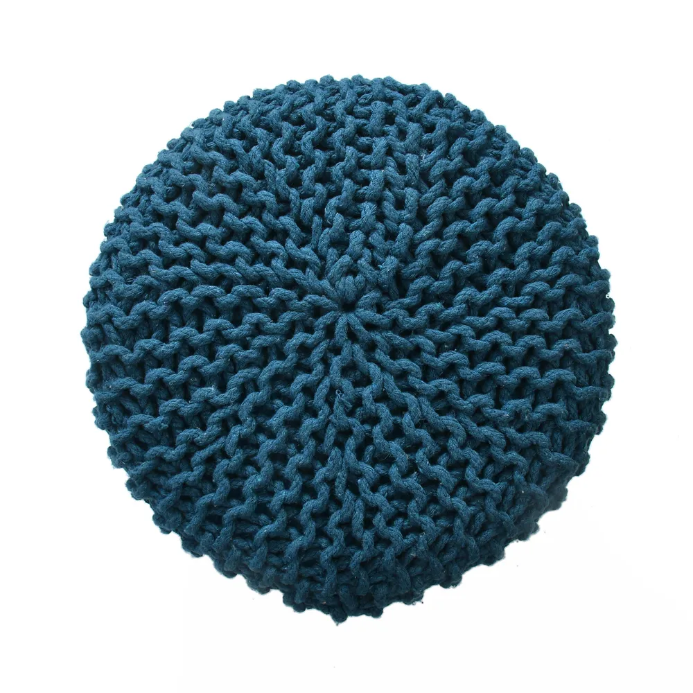 Dark Teal Solid Cotton Knitted Pouffe Single Piece