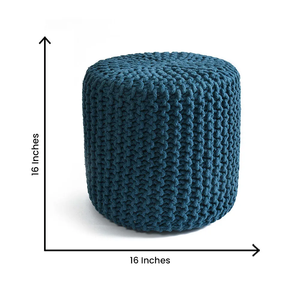 Dark Teal Solid Cotton Knitted Pouffe Single Piece