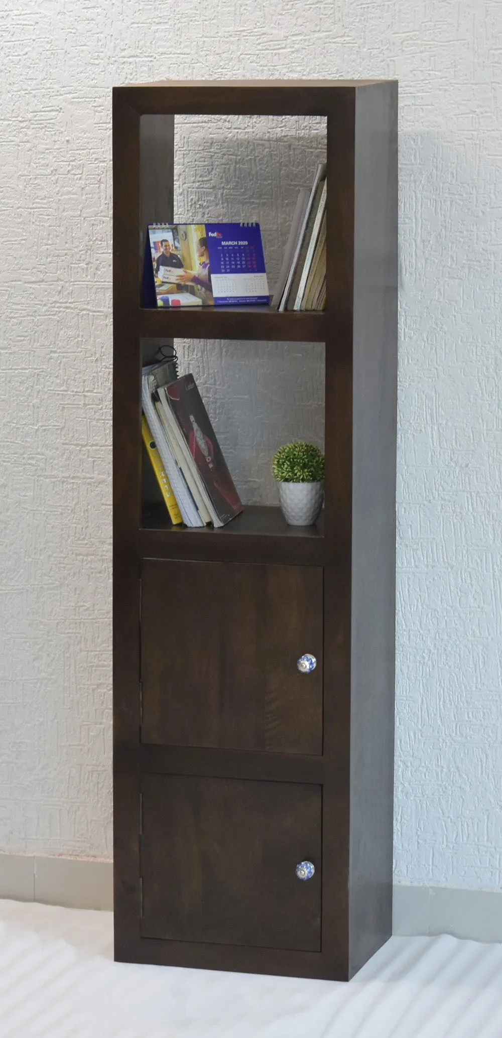 Dark Walnut Wood Multipurpose Floor Bookshelf