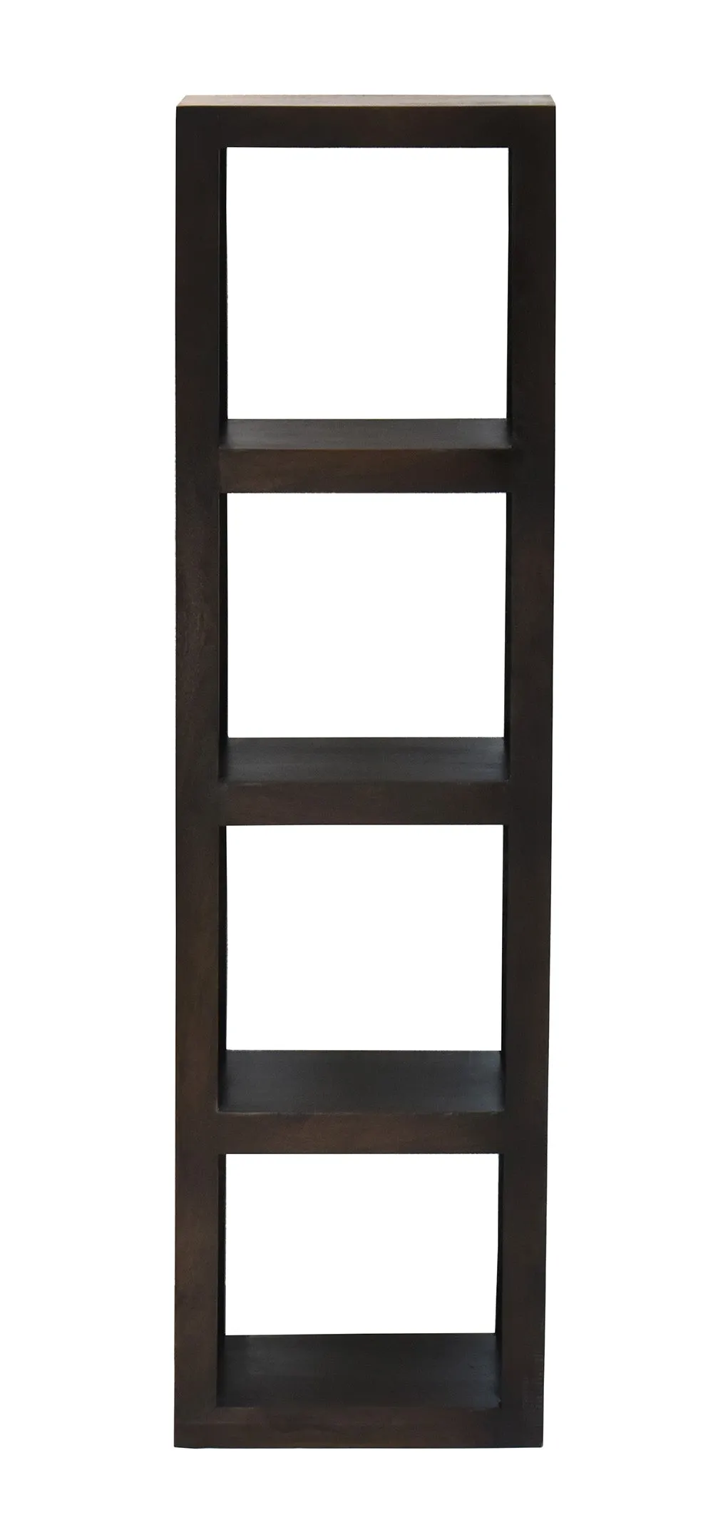 Dark Walnut Wood Multipurpose Four Compartment Floor Bookshelf