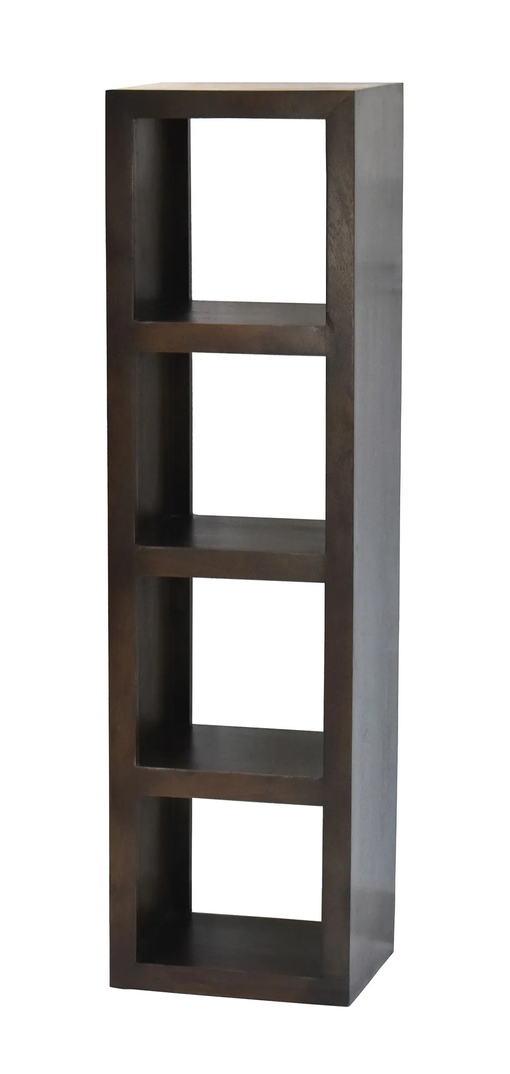 Dark Walnut Wood Multipurpose Four Compartment Floor Bookshelf