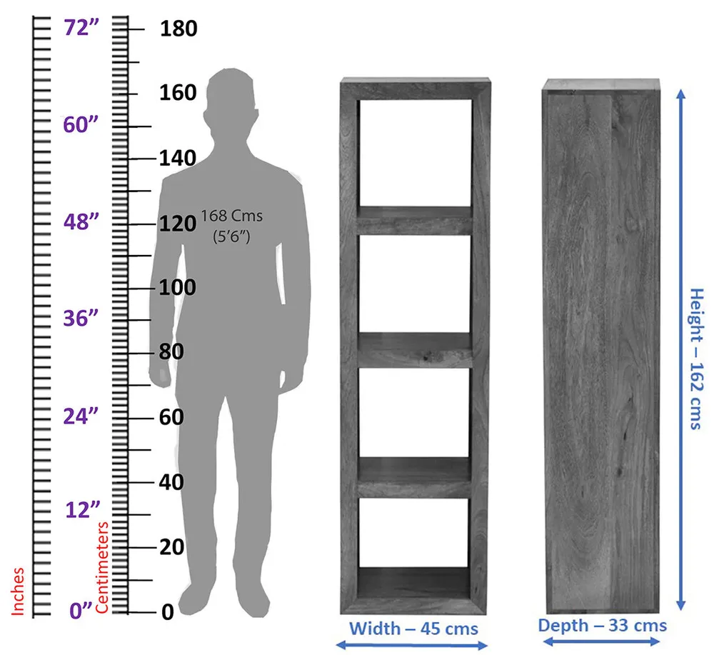 Dark Walnut Wood Multipurpose Four Compartment Floor Bookshelf