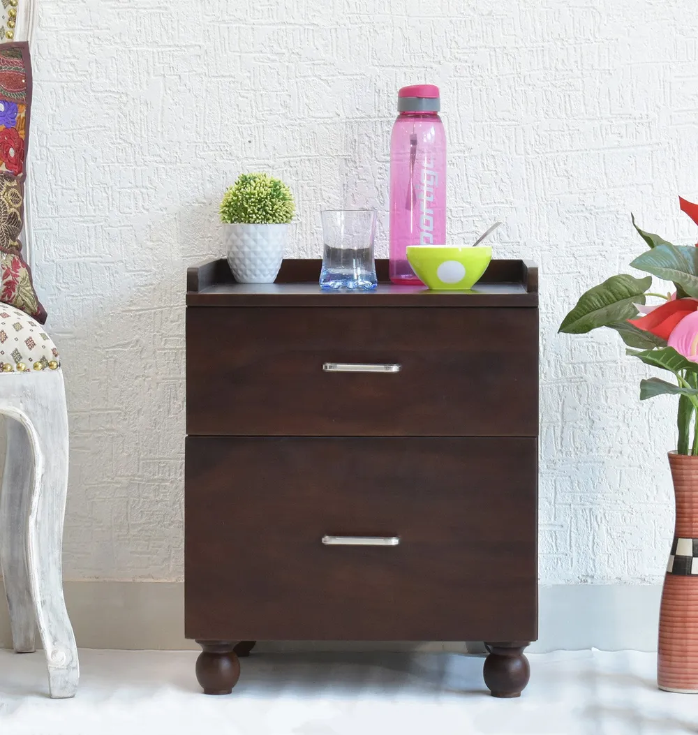 Dark Walnut Wooden Multipurpose Bedside Table