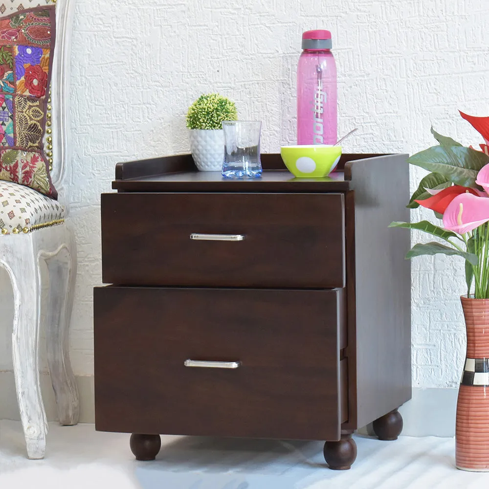 Dark Walnut Wooden Multipurpose Bedside Table