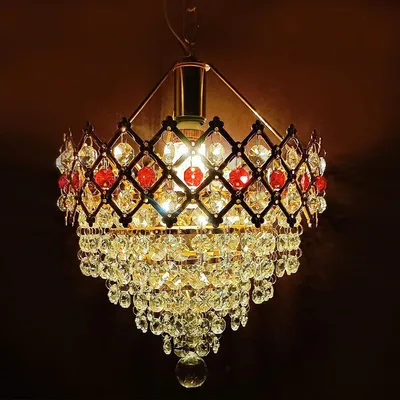 Dash Of Red & Golden Glow Hall Chandelier Light  (Bulb not included)
