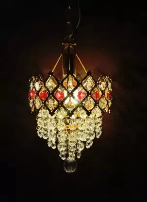 Dash Of Red & Golden Glow Hall Chandelier Light  (Bulb not included) Single Piece
