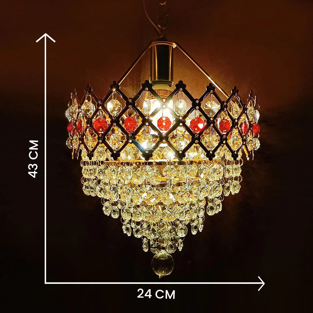 Dash Of Red & Golden Glow Hall Chandelier Light  (Bulb not included) Single Piece