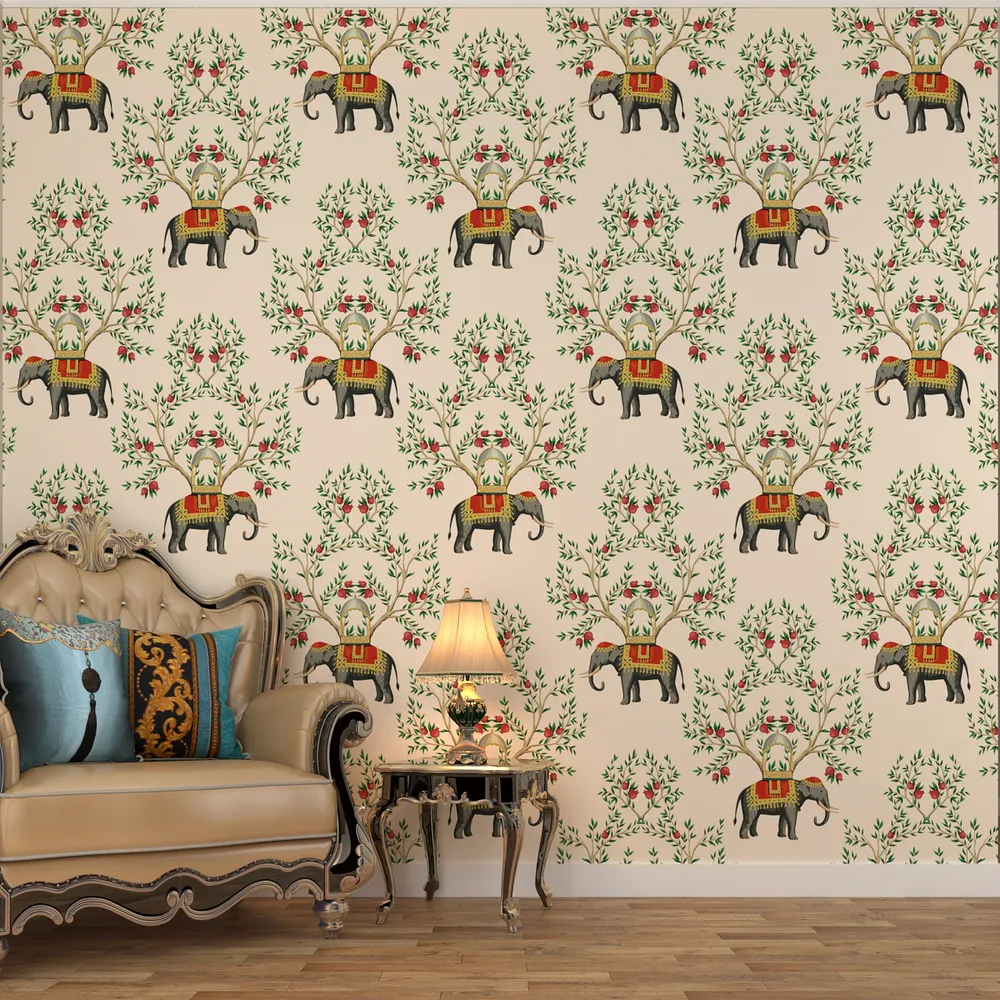 Dash Of Royalty Designer Beige &amp; Orange Premium Quality Wallpaper