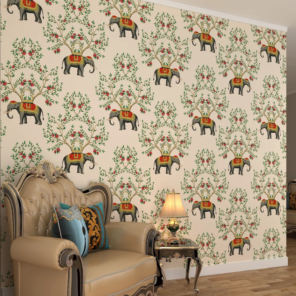 Dash Of Royalty Designer Beige &amp; Orange Premium Quality Wallpaper